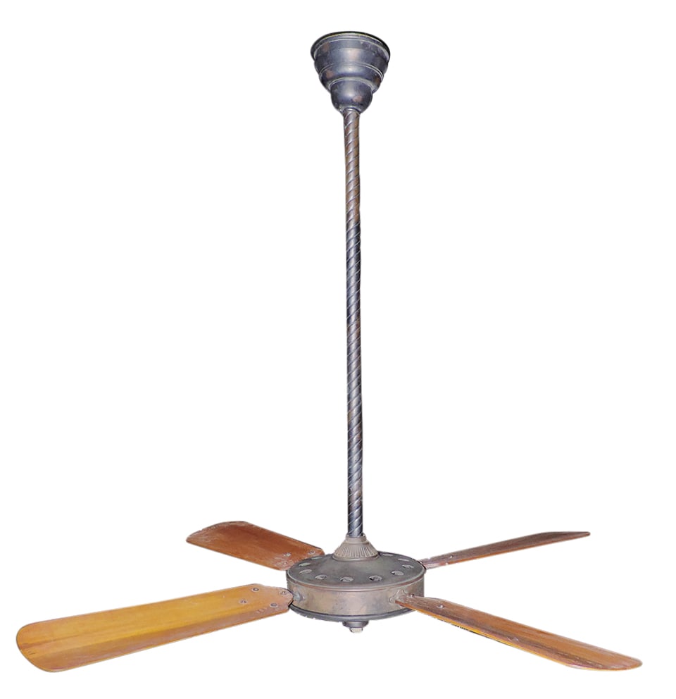 Architectural Ceiling Fan, Westinghouse Model 11, ornate bronze washed finished iron w/wood blades, (1 of 3)