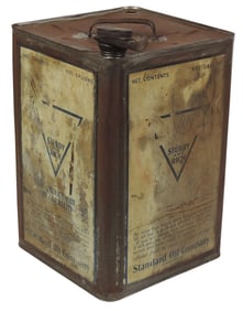 Petroliana Oil Can, Polarine 5 gal tin w/litho labels for Standard Oil Co., Good cond w/wear &