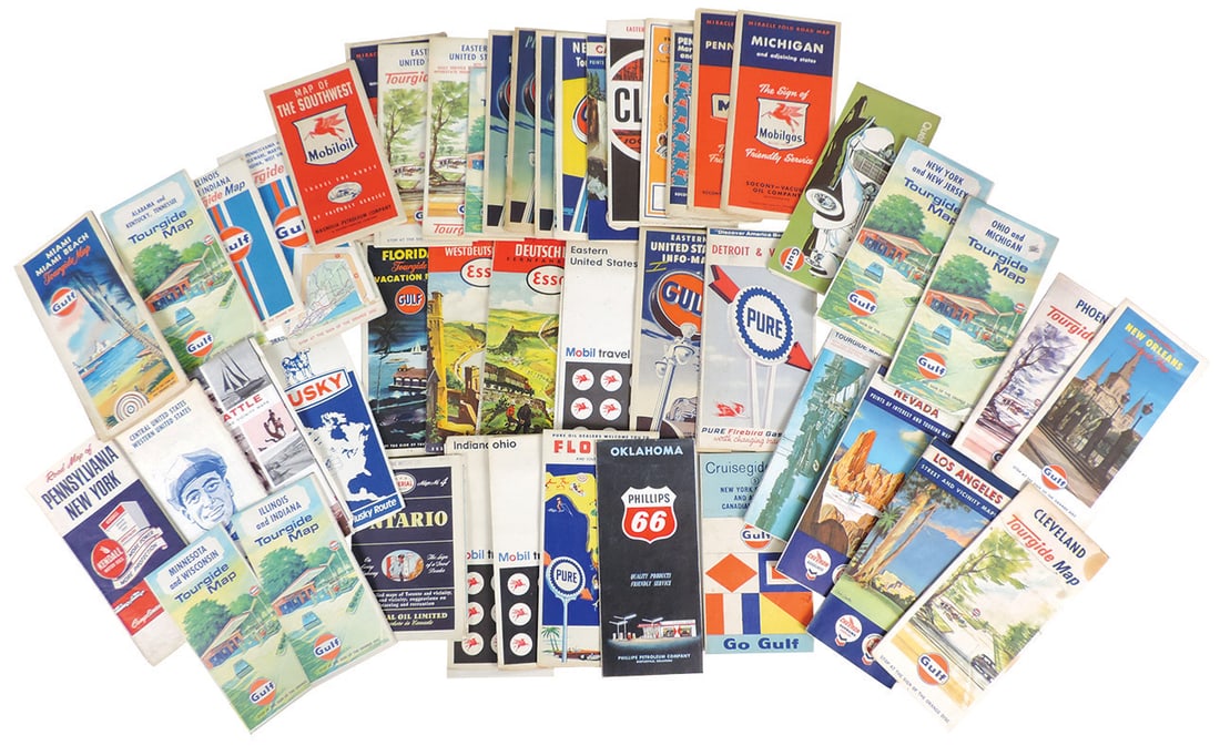 Petroliana Oil Company Road Maps (50), assorted states & companies, most Mobil & Gulf 1940s-50s-60s, (1 of 1)