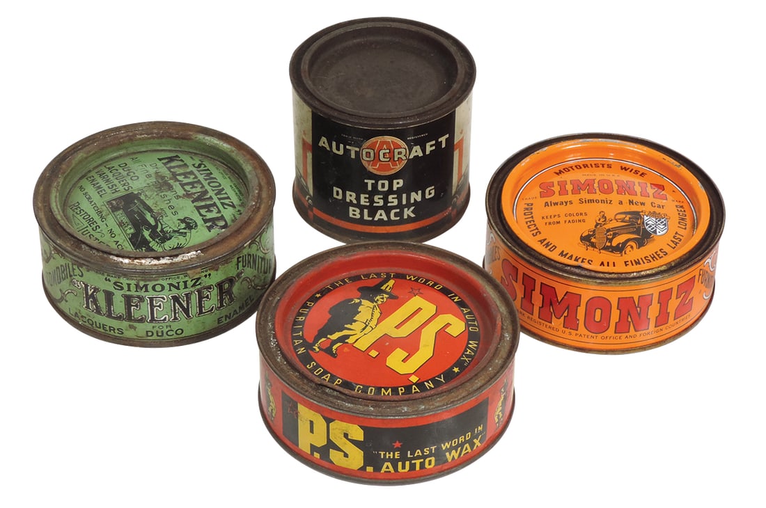 Petroliana Tins (4), Simoniz Kleener, early 1900's w/product, P.S. Auto Wax from the Puritan Soap (1 of 1)