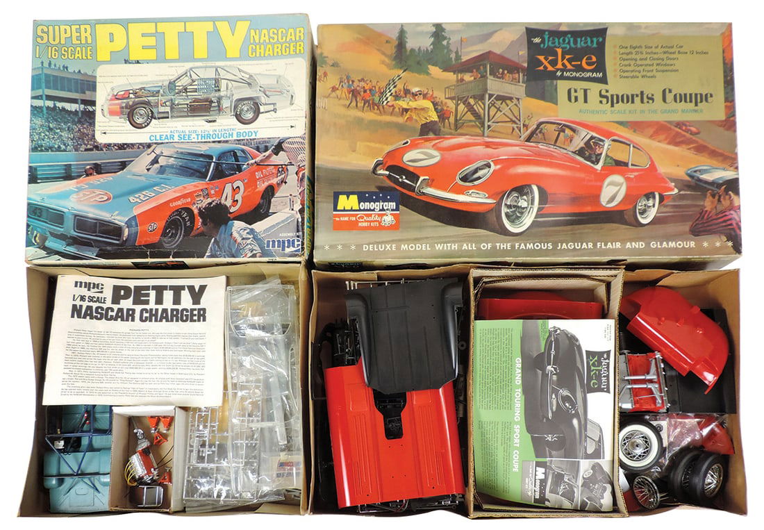 Toy Model Car Kits (2), large 1/8th scale Jaguar XK-E by Monogram & 1/16th scale Petty Nascar (1 of 2)