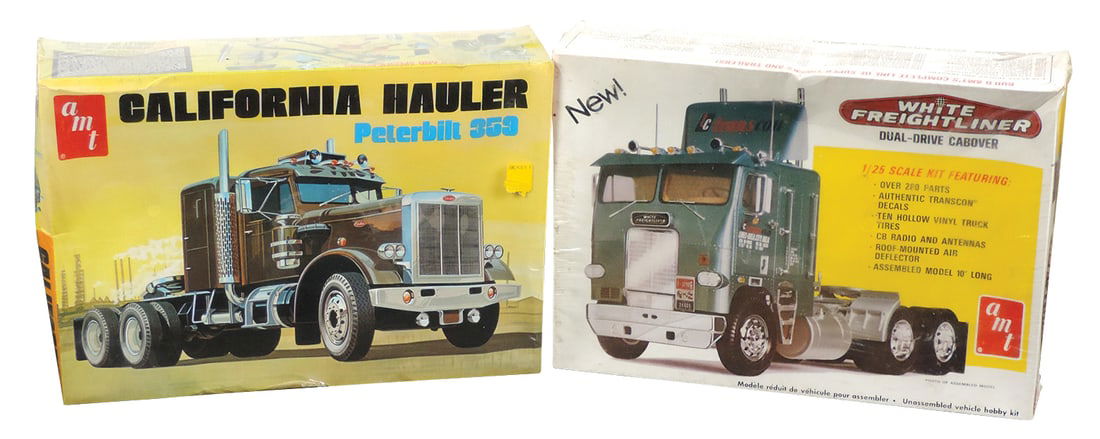 Scale Model Kits (2), unbuilt 1/25 scale Freightliner & Peterbilt by amt, MIB w/factory wrap, larger (1 of 1)