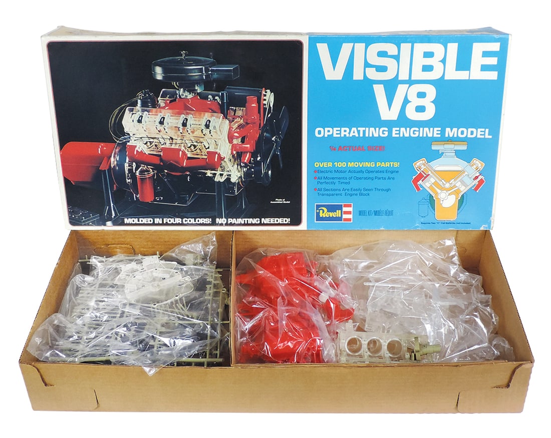 Toy Visible V8 Model Kit, unassembled in orig box, elect motor absent, o/wise VG cond, 13"H x 29"L. (1 of 1)