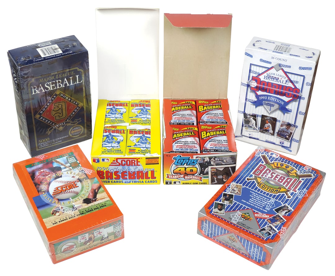 Baseball Card Wax Boxes (6), 1991 Topps & 40 Years of Baseball by Topps-1991, 1992 & 1994 Score, (1 of 2)