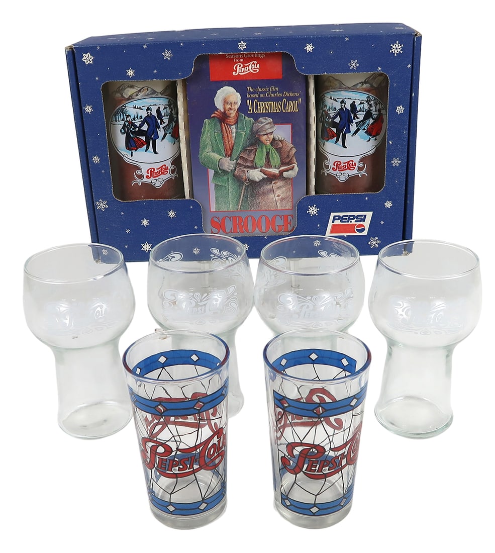 Pepsi-cola Enameled Glasses 8, Incl Boxed Christmas Gift Set W/vcr Tape, 13 (1 of 2)