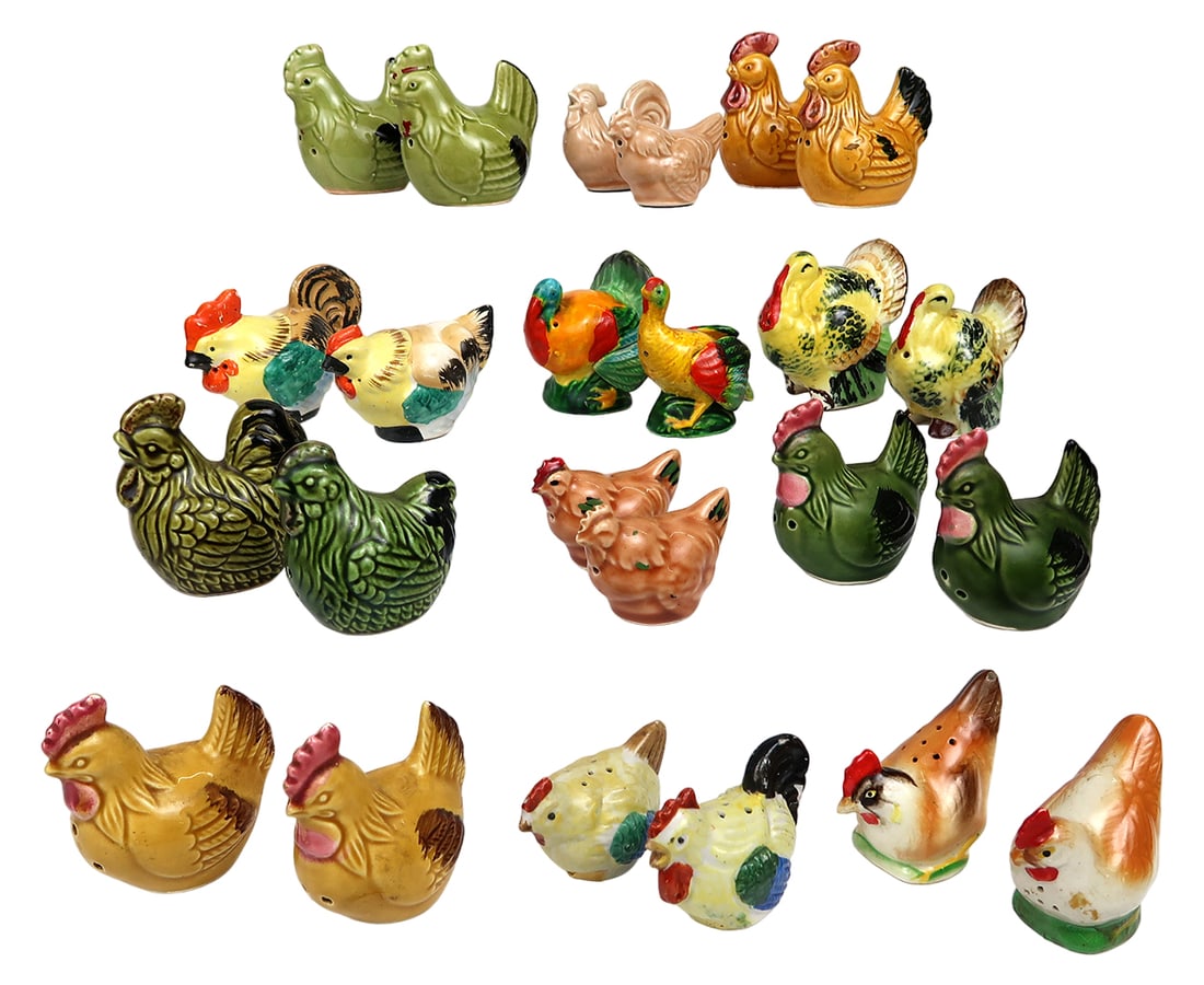 Salt & Pepper Shakers (12 Sets) Turkey/rooster/hen, Unmarked/made In Japan, (1 of 2)