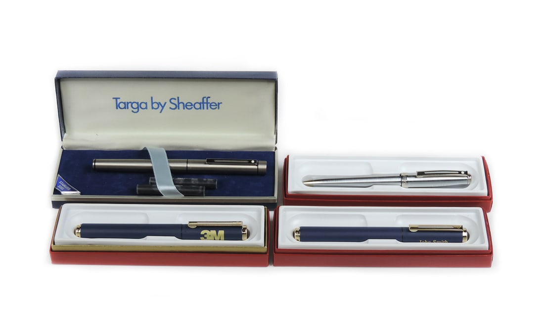 4 Sheaffer Fountain & Roller Ball Pens, All White Dot, Two Blue Award Rolle (1 of 2)