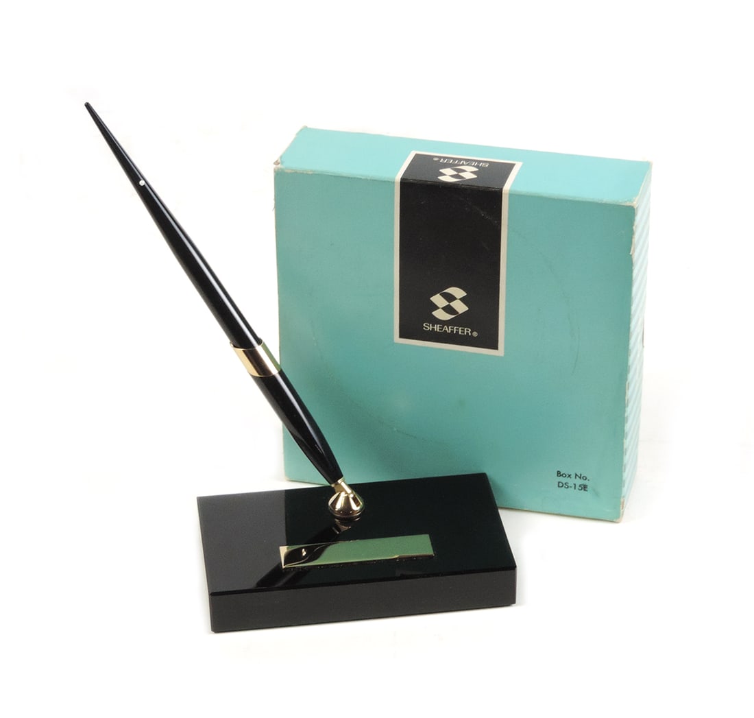 Sheaffer Desk Set, White Dot Model J07 W/black Onyx Base & Ballpoint, Mib (1 of 1)