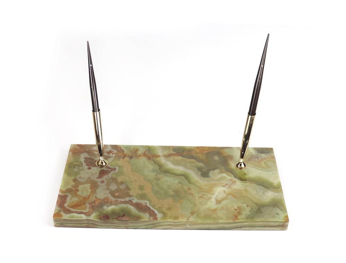 Sheaffer Fountain Pens Desk Set, Two Brown White Dot Snorkels W/14k Nibs In (1 of 2)