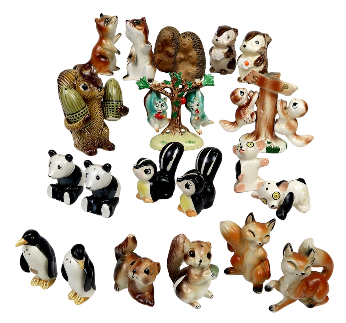 Salt & Pepper Shakers (12 Sets) Bird/animal, Hand Painted Artmark Originals: Salt & pepper shakers (12 sets) bird/animal, hand painted artmark originals-japan fox, unmarked/made in japan, ceramic, good to vg cond w/possible paint loss, minor chipping, missing stoppers, 4"l.