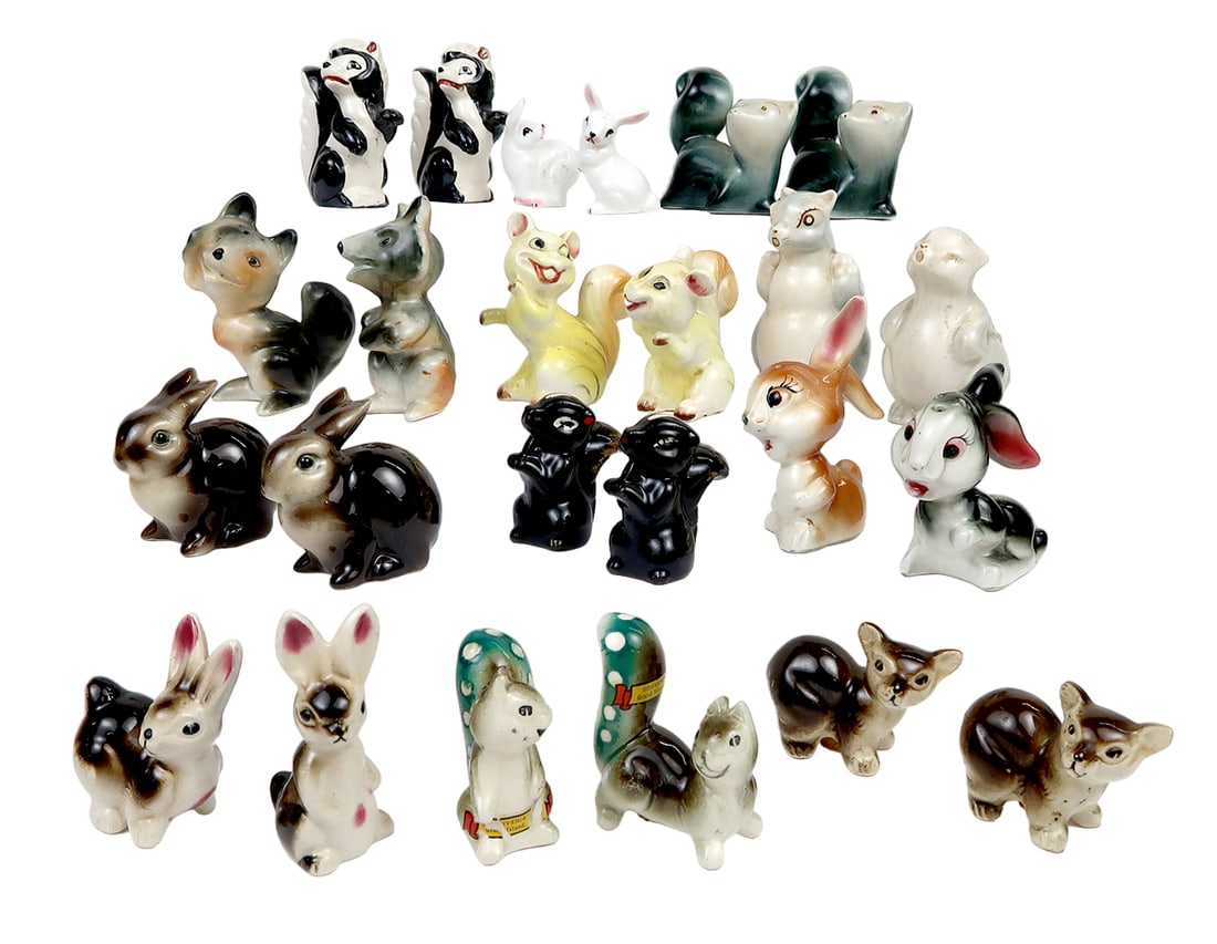 Salt & Pepper Shakers (12 Sets) Animal, Souvenir Of Grand Island, Ne Squirr: Salt & pepper shakers (12 sets) animal, souvenir of grand island, ne squirrel, goebel w germany rabbit, unmarked/made in japan, ceramic, good to vg cond w/possible paint loss, minor chipping, missing