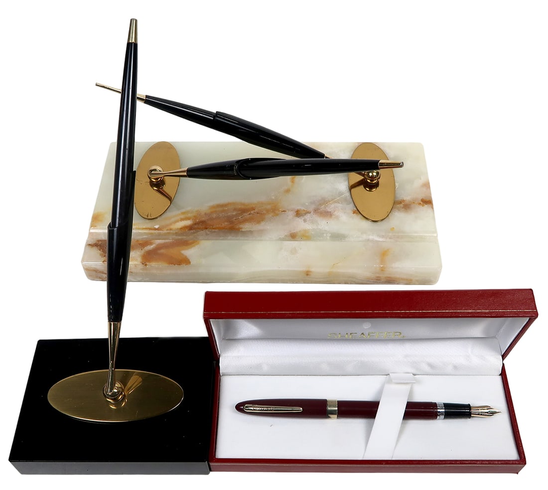 2 Parker Fountain Pen Desk Sets, 51 Fountain & Ballpoint W/gold Terminals I (1 of 2)