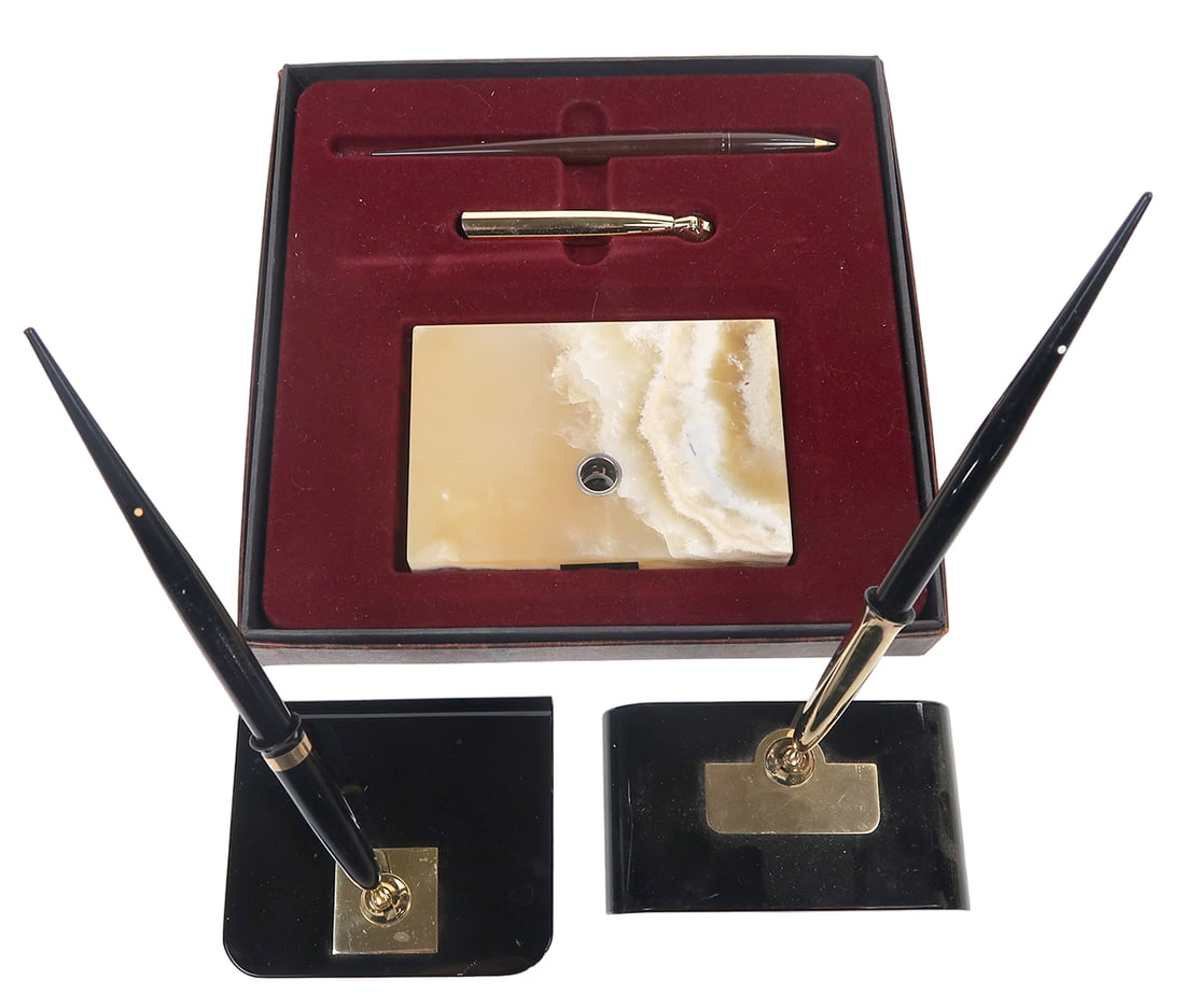 3 Sheaffer Desk Sets, All White Dot, An S08 Brown Ballpoint W/spanish Onyx (1 of 3)