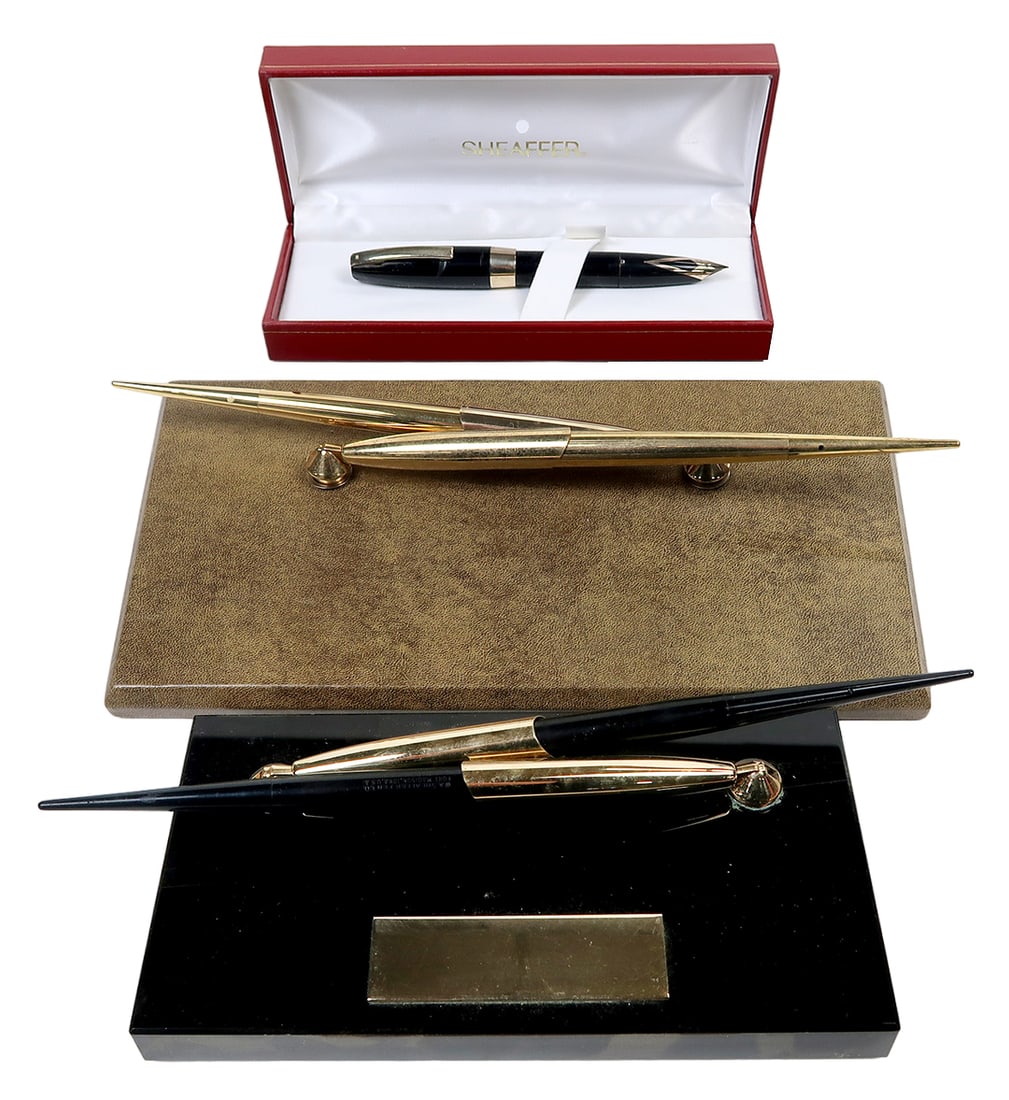 5 Sheaffer Pens & Desk Sets, White Dot Incl Gold-tone Ballpoints In Slanted (1 of 2)