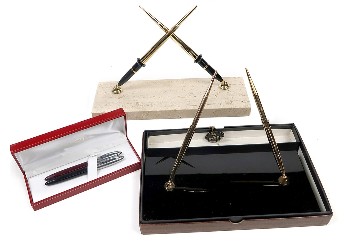 6 Sheaffer Pens & Desk Sets, White Dot Matching Gold Barrel 14k Inlaid V Ni (1 of 2)
