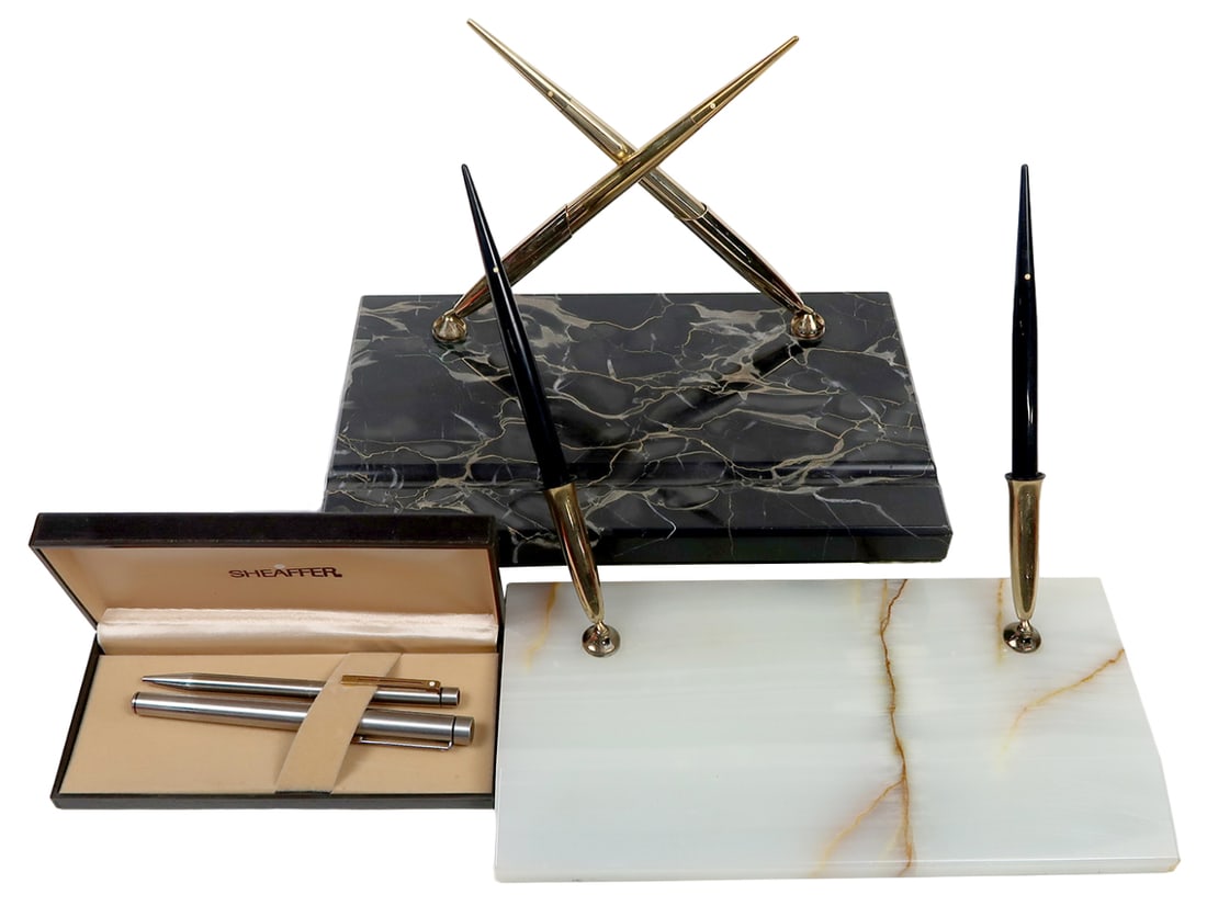 6 Sheaffer Pens & Desk Sets, All White Dots, Pr Gold Barrel Fountain W/14k (1 of 2)