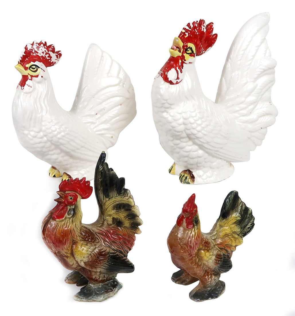 Collectibles (4) Rooster/hen Figurines, Unmarked/made In Japan, Ceramic, Go (1 of 2)