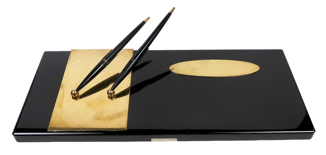 A Large & Impressive Presidents Parker Desk Set, Black Onyx Stand With Gilt (1 of 2)