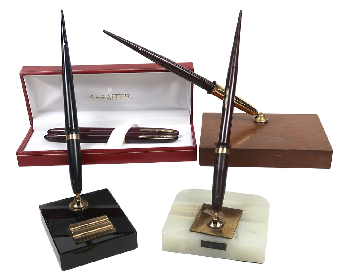 5 Sheaffer Fountain Pens & Desk Sets, White Dot Brown Snorkel W/two-tone Ni (1 of 2)