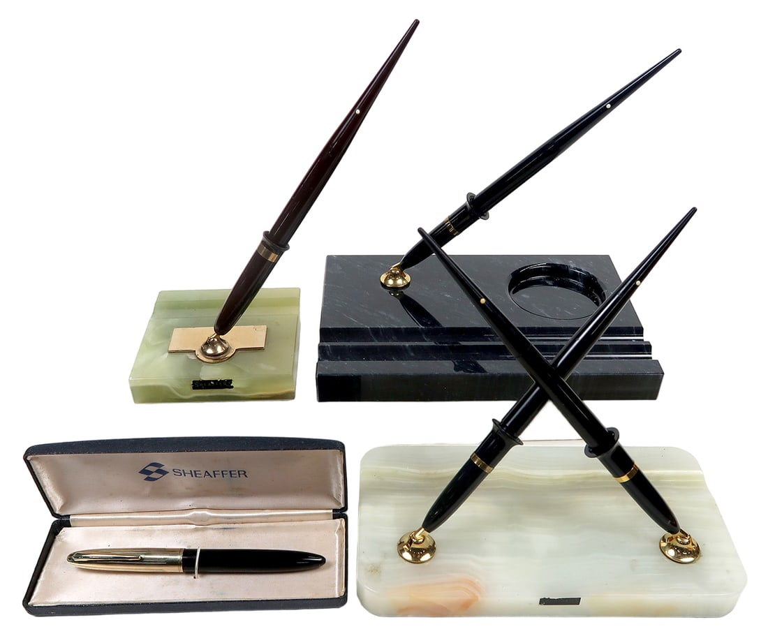 5 Sheaffer Fountain Pens & Desk Sets, Mostly White Dot, 14k Inlaid V Nib Ca (1 of 2)