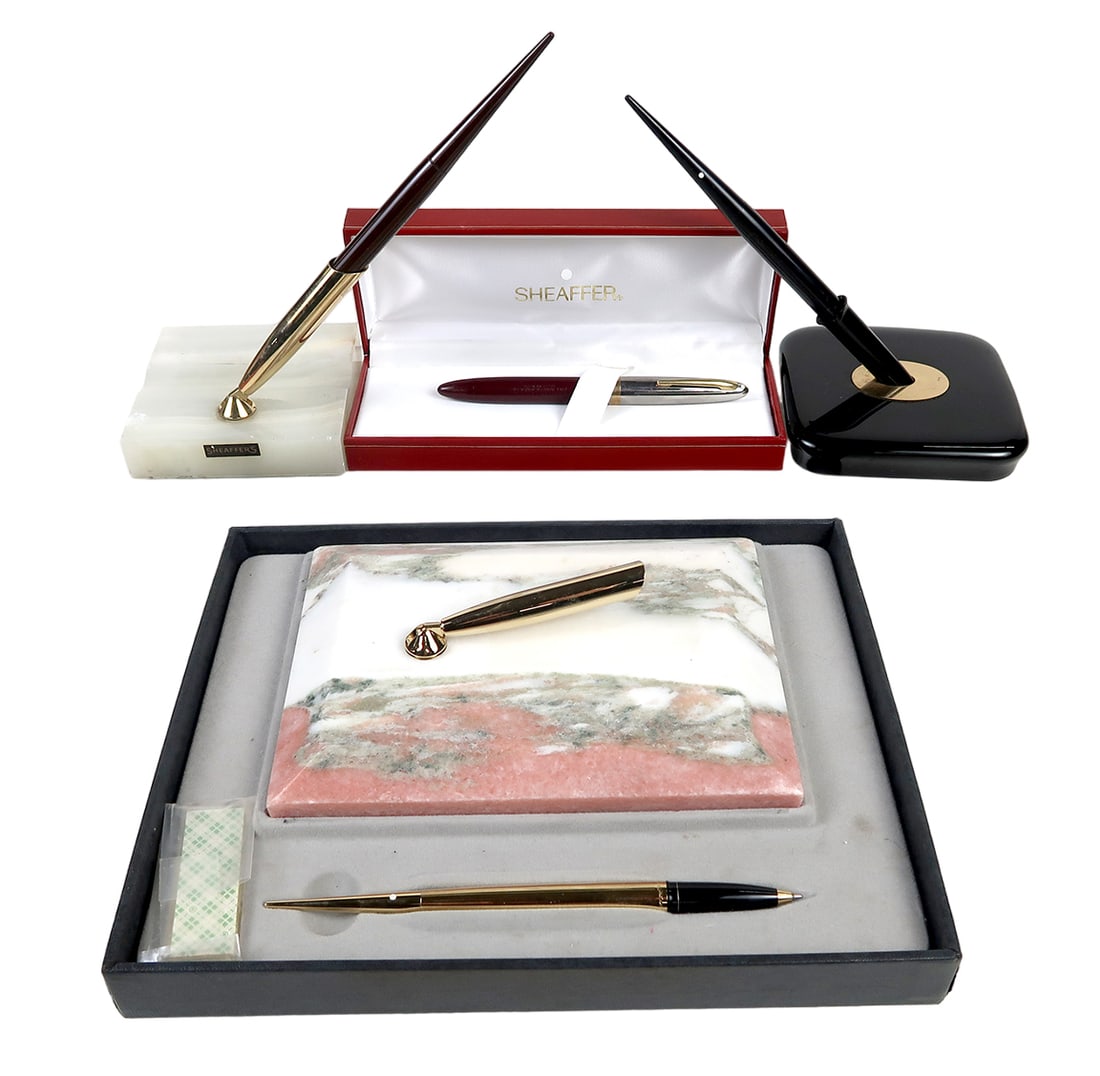 3 Sheaffer Desk Sets, All White Dot, A Mib Gold Tone Ballpoint (no Box Cove (1 of 2)