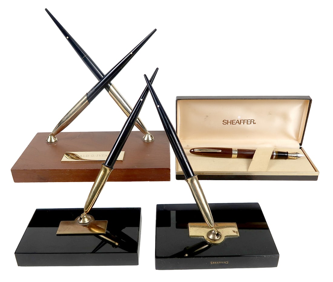 5 Sheaffer Pens & Desk Sets, All White Dot, A 14k Inlaid V Nib & Ballpoint (1 of 2)