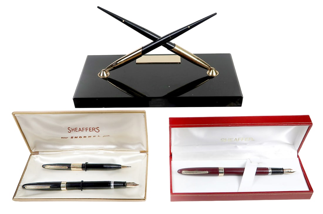 5 Sheaffer Pen & Desk Sets Pair White Dot 14k Inlaid V Nib Vac-fill & Ballp (1 of 2)