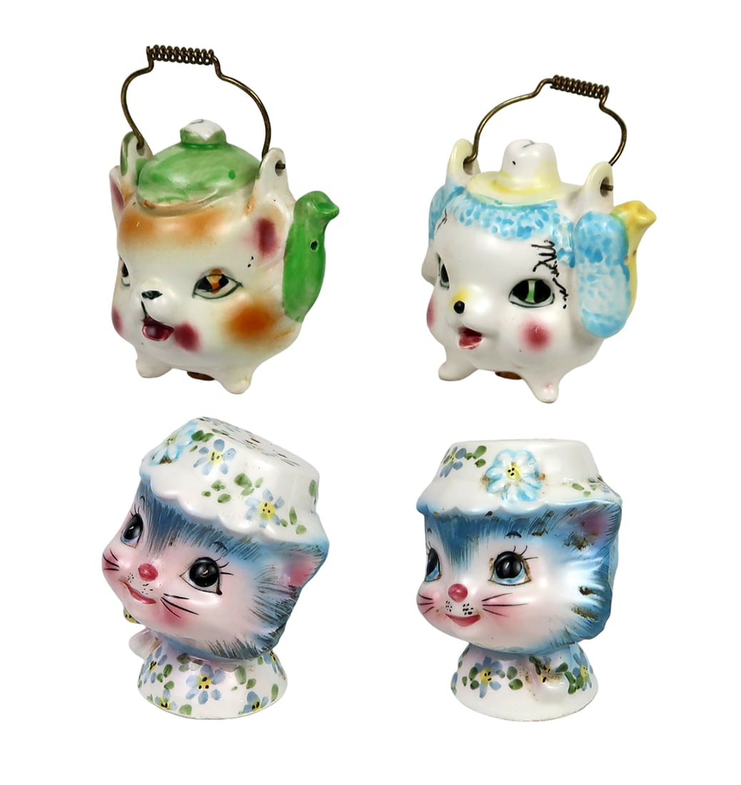 Salt & Pepper Shakers (2 Sets) Lefton's Miss Priss Kitty Cat, Mismatched Do (1 of 2)