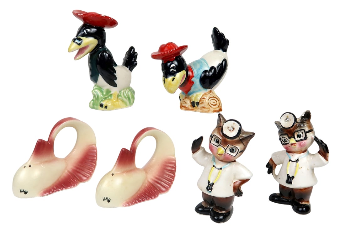 Salt & Pepper Shakers (3 Sets) Anthropomorphic Crow Birds, Enesco Imports-j (1 of 2)