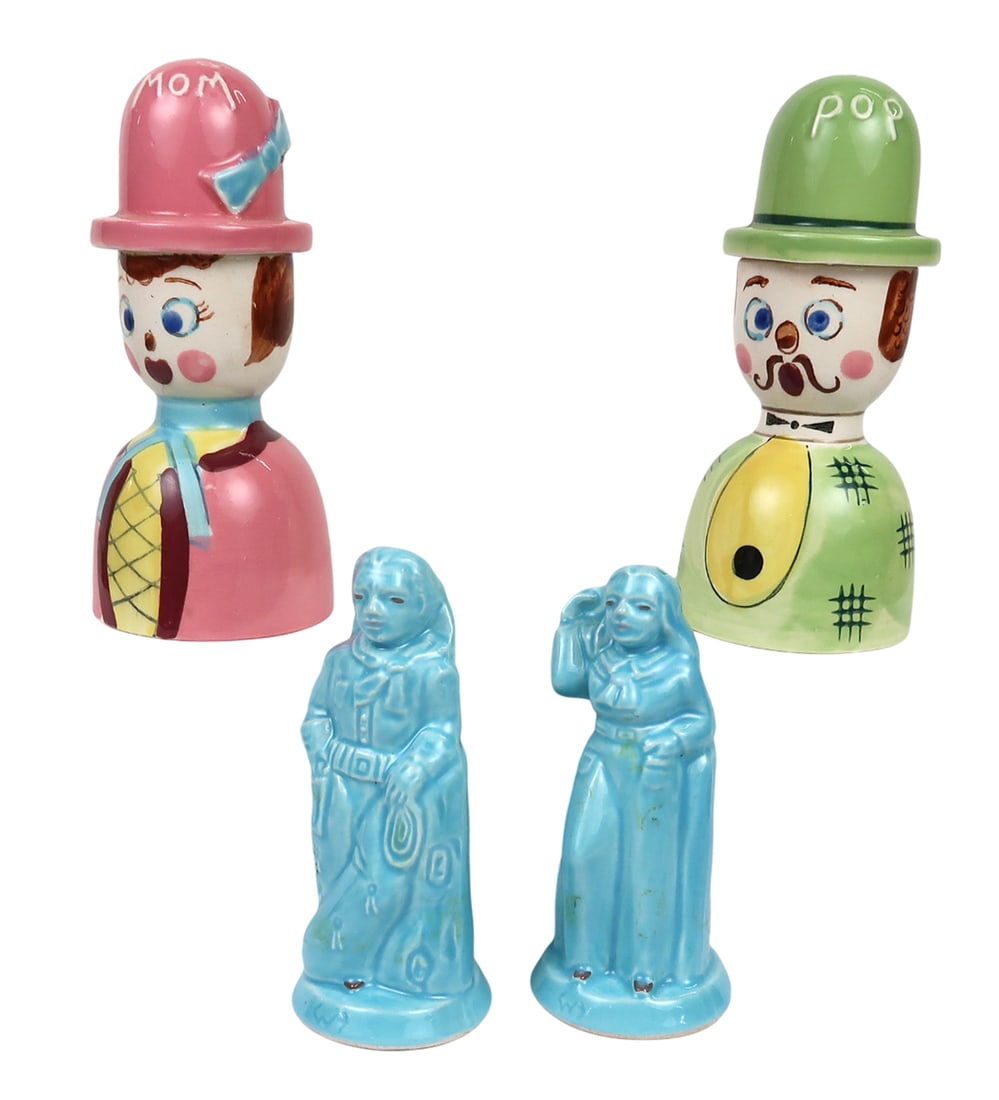 Salt & Pepper Shakers (12 Sets) Relco Ceramics-japan Mom/pop Egg People Egg: Salt & pepper shakers (12 sets) relco ceramics-japan mom/pop egg people egg cup, western couple w/copy write 48. Ceramic, unmarked/made in japan, ceramic/plastic, good to vg cond w/possible paint loss