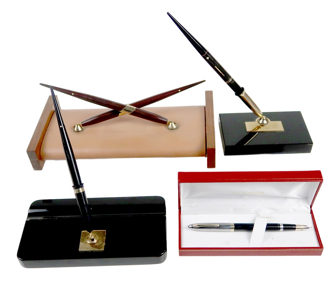 5 Sheaffer Pen & Desk Sets, All White Dot, A Dbl Brown Barrel Two-tone Gold (1 of 2)