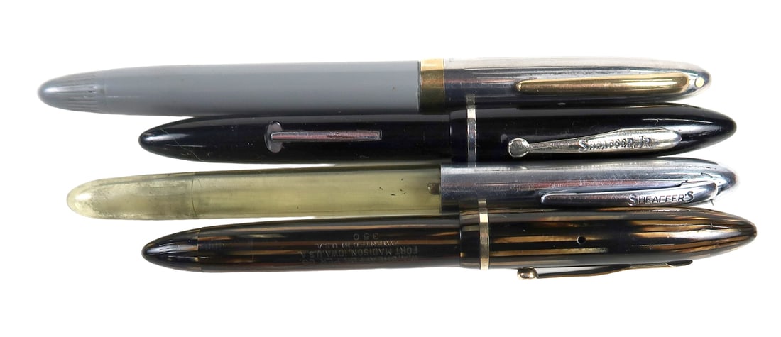 4 Sheaffer Fountain Pens, A Clear Barreled Stamped "demonstrator", A Brown/ (1 of 4)