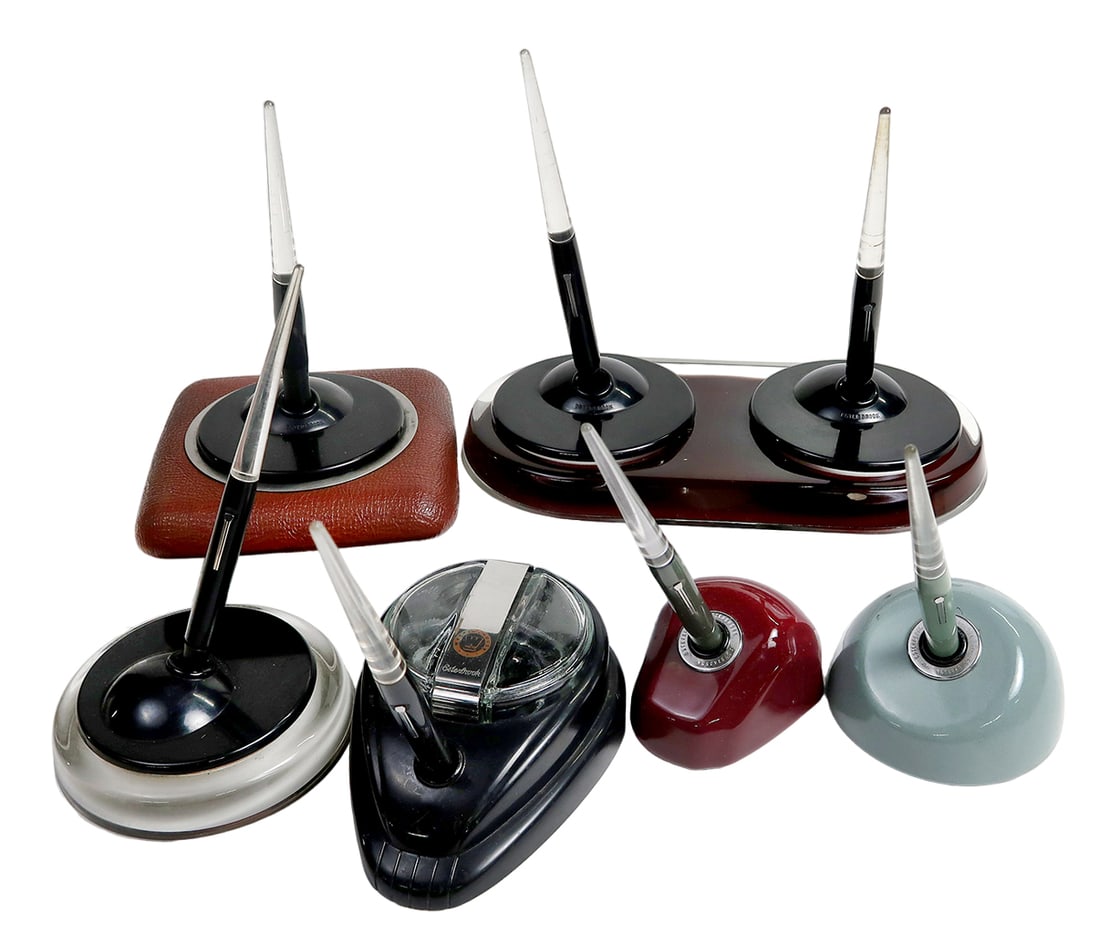 6 Esterbrook Fountain Pen Desk Sets, Assorted "dip-less" Wells In Glass & P (1 of 2)