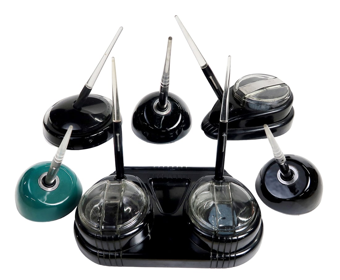 6 Esterbrook Fountain Pen Desk Sets, Assorted "dip-less" Wells In Glass, Pl (1 of 2)