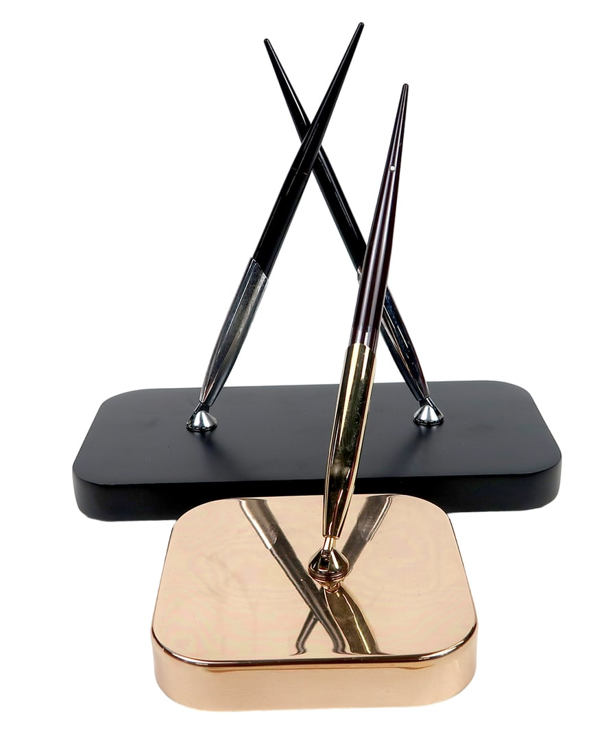 2 Smith Metal Arts For Sheaffer Desk Sets, Dbl Black Satin W/stainless Inla (1 of 2)