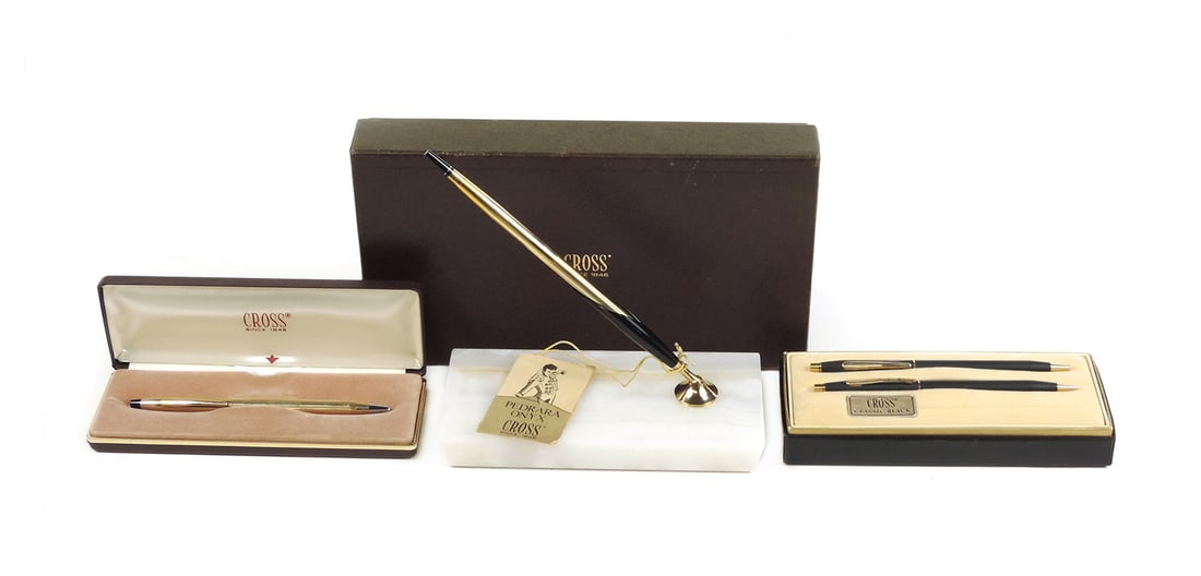 Cross Pen & Desk Set, Mib Gold Tone Ballpoint W/onyx Stand And A 2pc Blk Ma (1 of 1)