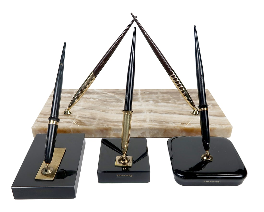 4 Sheaffer Fountain Pen Desk Sets, All White Dot Comprising An Onyx With Db (1 of 2)