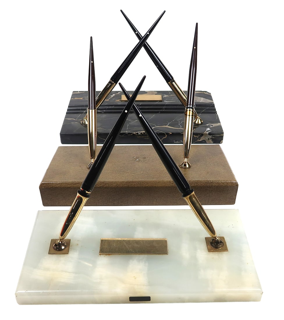 3 Sheaffer Desk Sets, All White Dot, A Black Marble W/cartridge Fountain & (1 of 2)