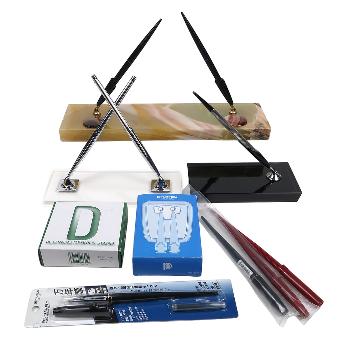 5 Desk Sets, A Modern Sheaffer White Dot W/acrylic Base & Chrome Ballpoint (1 of 2)
