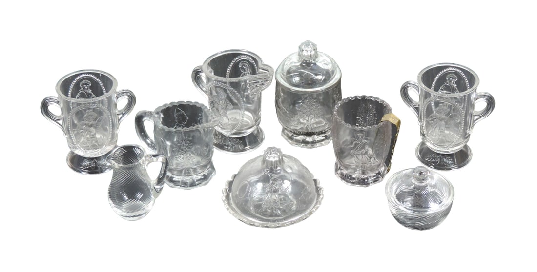 Children's Dishes, 3 sets in fancy pressed glass, 4 pc set w/Nursery Rhyme (1 of 1)