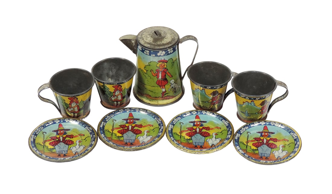 Children's Tea Set (9 pcs), Nursery Rhyme graphics, very colorful litho on (1 of 1)