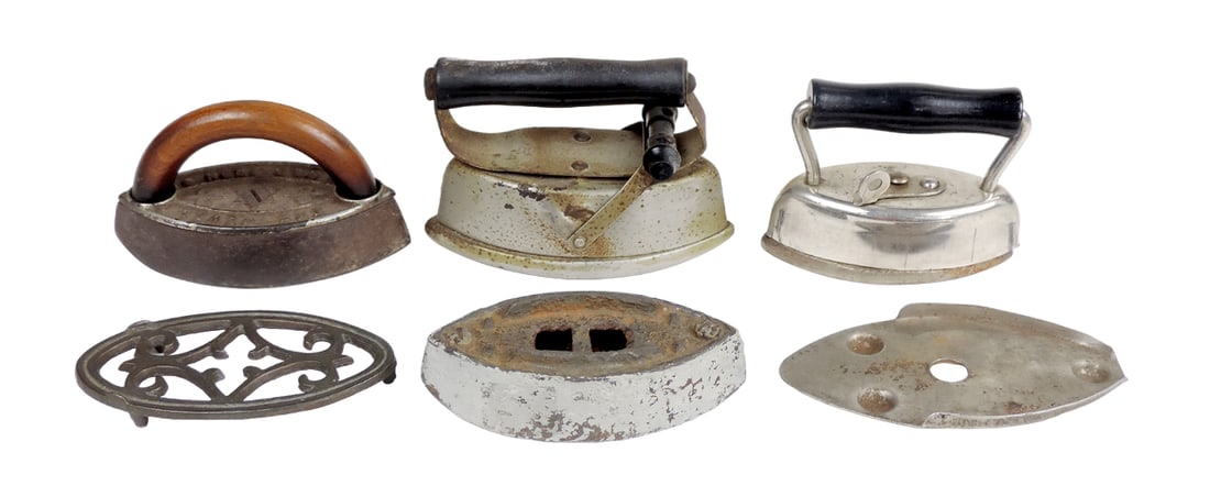 Children's miniature sad irons, cast iron w/ chrome finish & wood handles, (1 of 1)