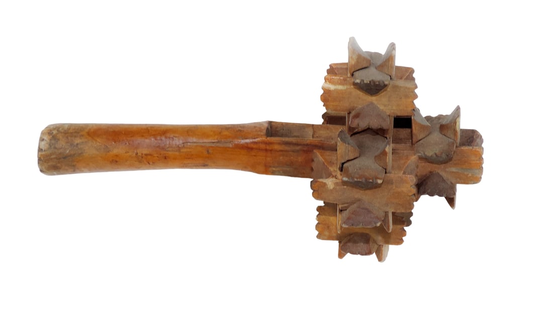 Primitive wooden baby rattle, rattle works, VG cond, 3"W x 6"H.: Primitive wooden baby rattle, rattle works, VG cond, 3"W x 6"H.