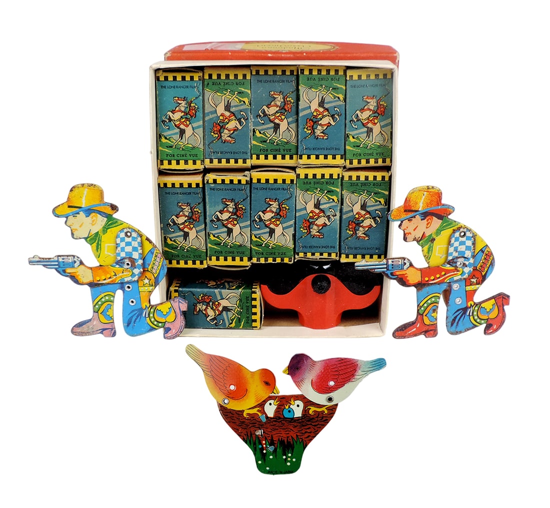 Toy Crickets, Projector & Film Strips, litho on tin Cowboy clickers w/movin (1 of 1)