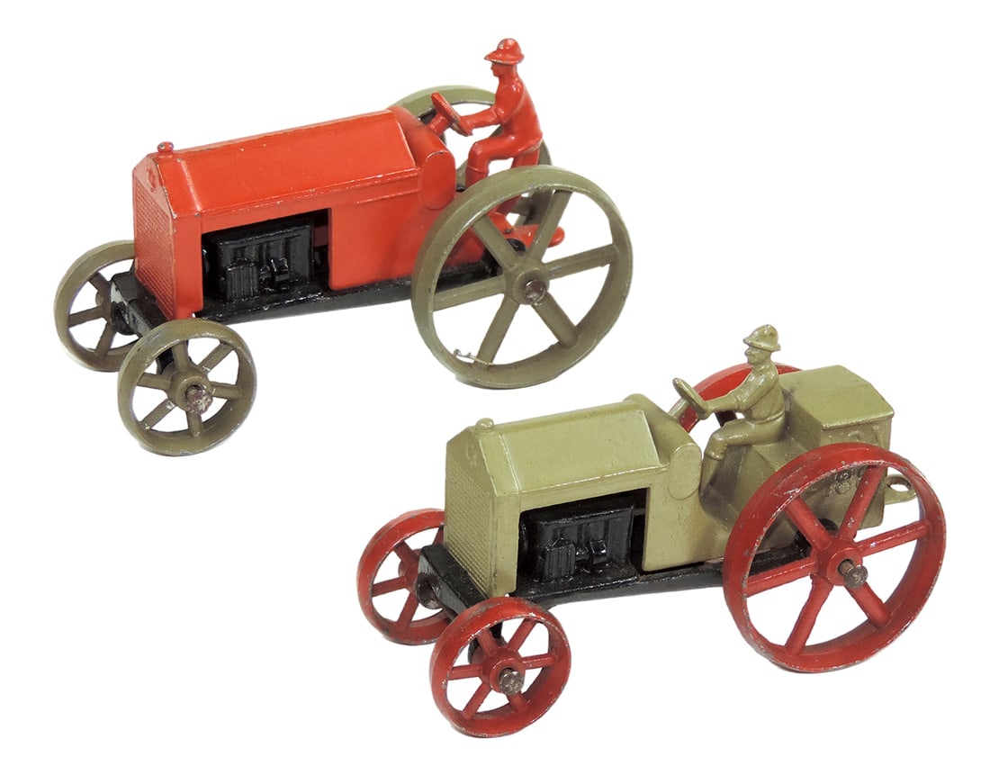 Toy Tootsietoy farm tractor, hitch version and USA W-1881 tractor, metal, c (1 of 1)