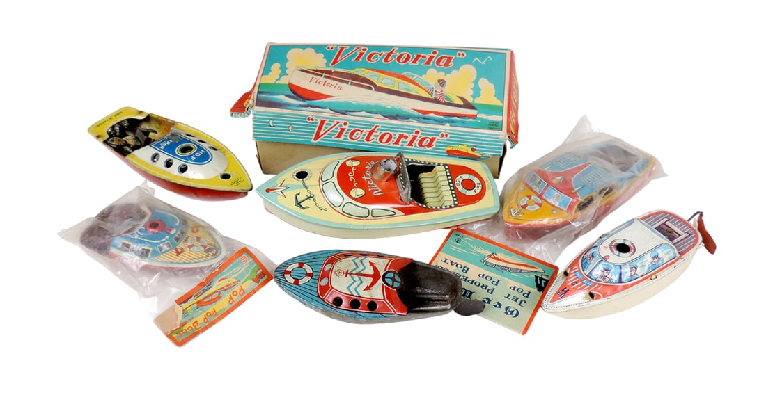 Toy Pop Pop steamboat toys (6), Victoria, Gee Whiz, 2 orig pkg, 1 orig box, (1 of 1)