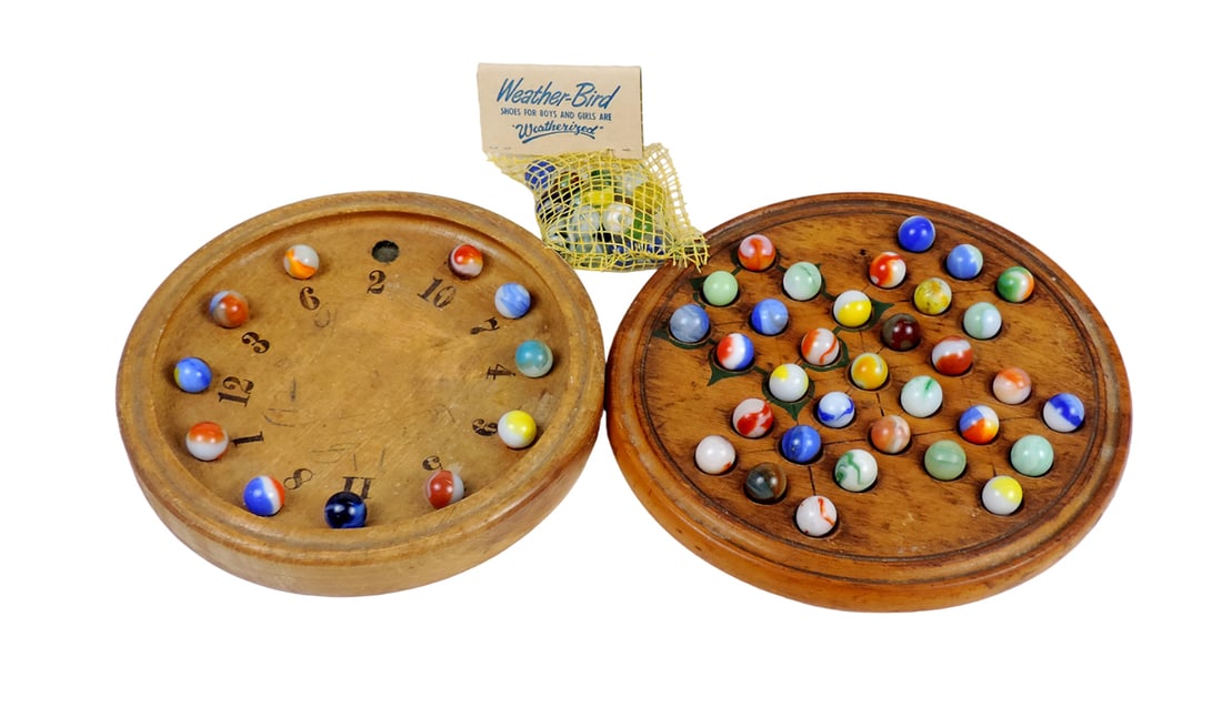 Games (2), Solitaire, German roulette table board games w/marbles, wood, Go (1 of 1)