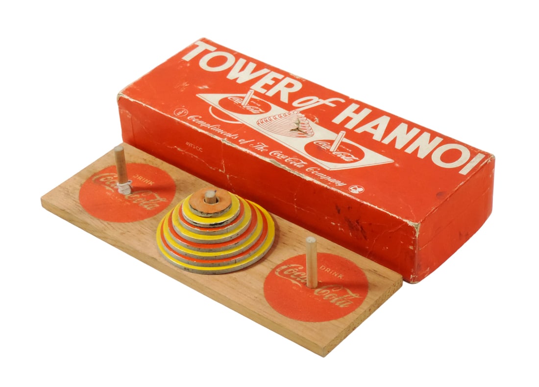 Coca-Cola Tower of Hannoi Game in orig box, wood w/heavy cardboard discs (o (1 of 1)