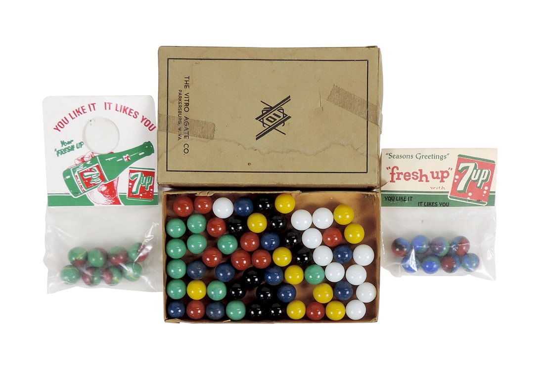 Marbles, The Vitro Agate Co.-Parkersburg, W. VA, 60 game marbles - No.0 com (1 of 1)