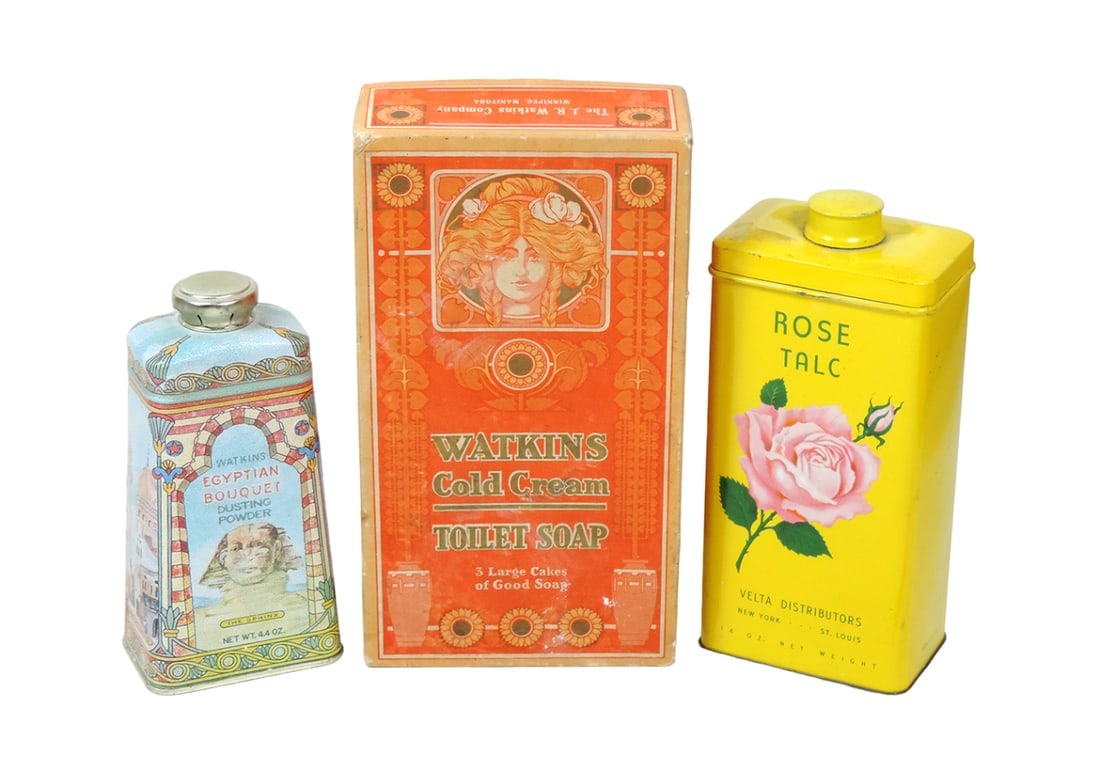 Talcum Tins & Watkins Box (3), Watkins Egyptian Bouquet Dusting Powder & Ro (1 of 2)